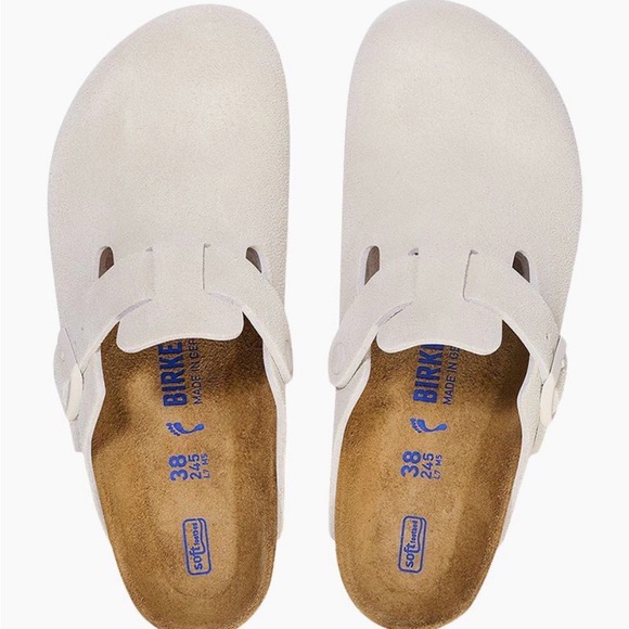 Boston Soft Footbed Suede Leather Clogs in Antique White - Picture 2 of 4